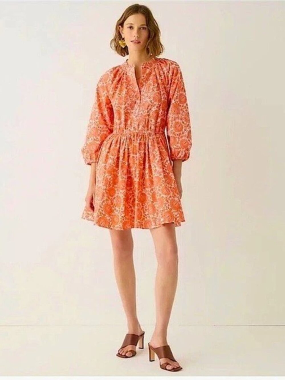 J. Crew Ruffle Collar Mini Dress Sz S Poplin Floral Bouquet Pockets Cottage